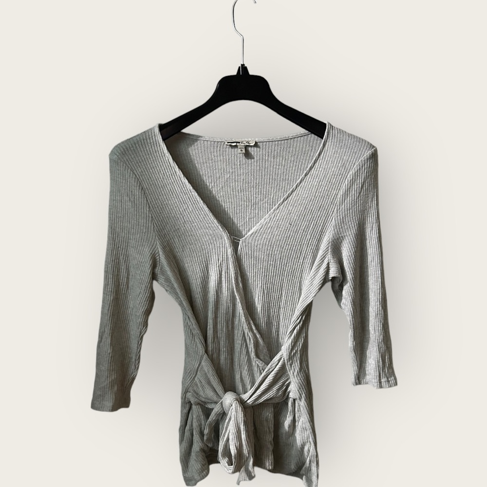 Express One Eleven Modern Rib Wrap Front Long Sleeve